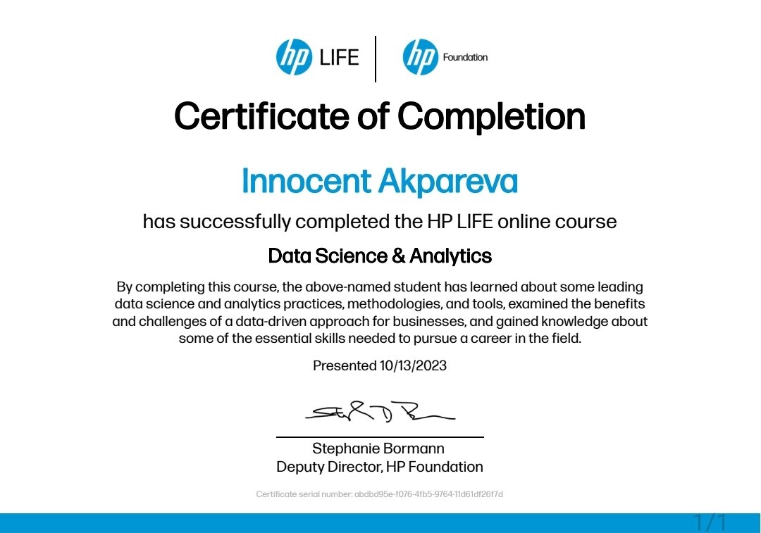 Took me about 1hour to complete the @HPLIFE_Program data science and analytics course