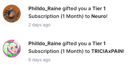 Double hook up from @PhilldoRaine! gifted subs for the power couple @NeuroZerg & @TRICIAxPAIN. SC2 community is a good unit. Thanks Philldo!