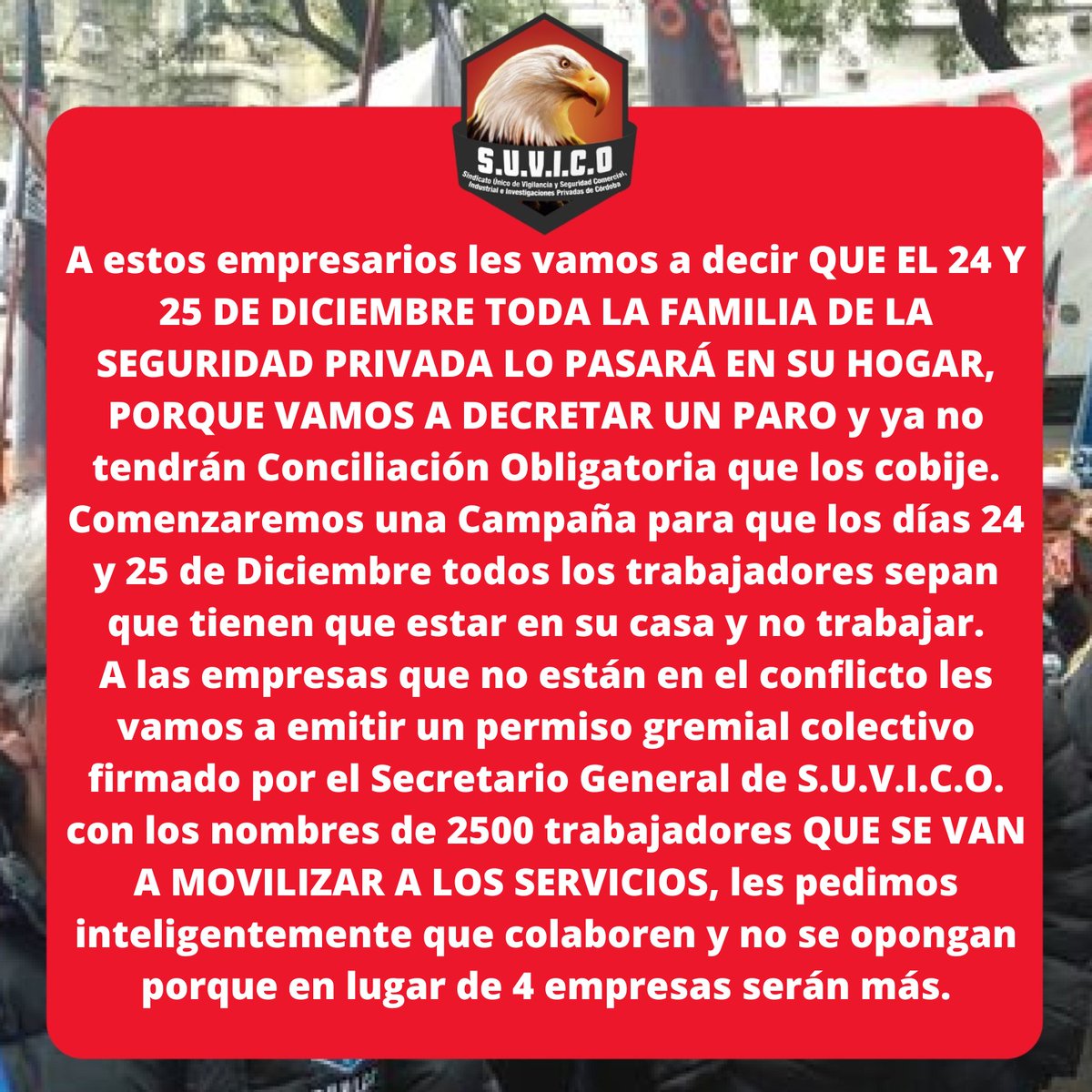 suvicoarg's tweet photo. CARTA ABIERTA A LA SEGURIDAD PRIVADA.

A LOS EMPRESARIOS IRRESPONSABLES LOS VAMOS A COMBATIR. 

POR COMISIÓN DIRECTIVA Y CONSEJO PARITARIO:
GUSTAVO PEDROCCA.
SECRETARIO GENERAL DE S.U.V.I.C.O.

@GustavoPedrOk @HectorPaezOK @PatricioPedrOK @EAlvarezOK https://t.co/4UgvzwtcL9