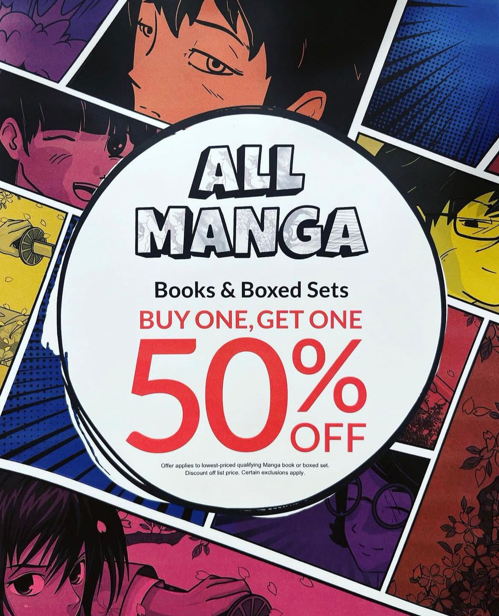 All Manga is Buy One Get One Half Off!!!! We repeat Buy one Get One Half Off!!! Hurry in this is a limited time sale! ￼￼ 🏃 🏃🏻‍♀️ 🎉#mangasale #BNTemecula #BarnesandNoble #bogomanga #manga