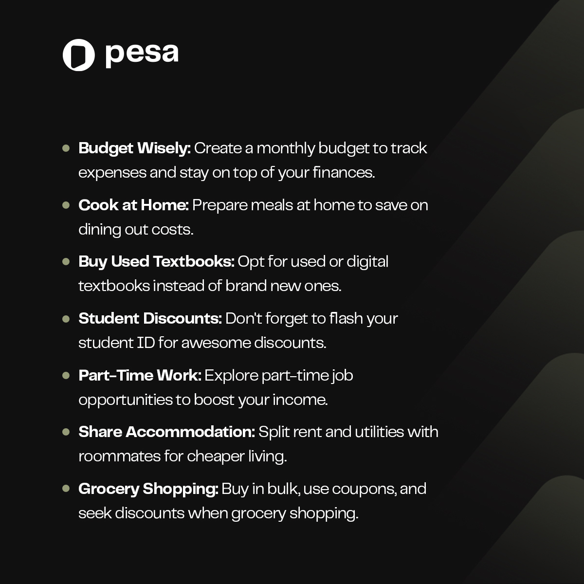 joinpesa's tweet photo. Moving to a new country and across a continent as a student may be overwhelming, and we get that. 

Here are seven savvy money-saving tips to make your journey as an international student more affordable. https://t.co/N2Ga000IIn