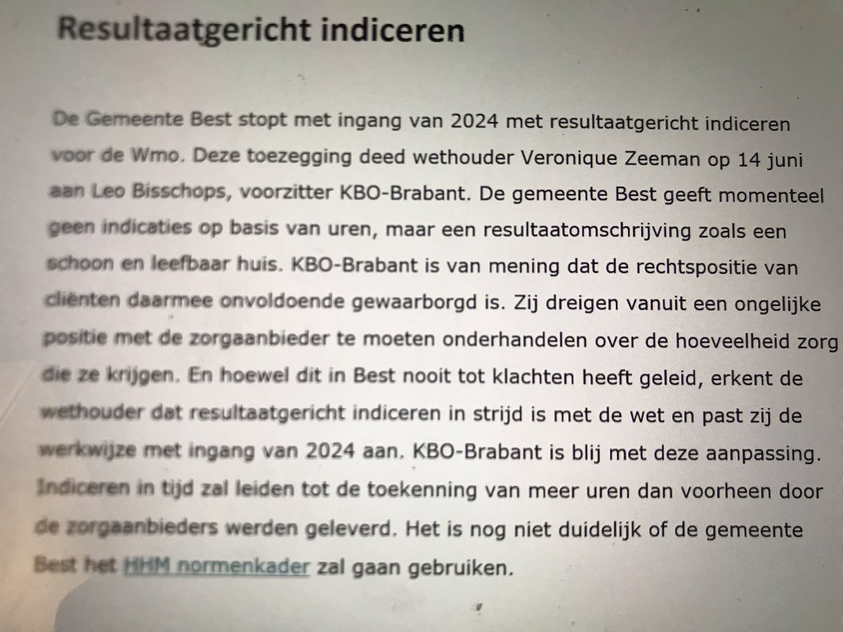 Dem. staatssecretaris Van Ooijen trekt wetsvoorstel #Wmo resultaatgericht indiceren bij huishoudelijke hulp in. De cliënt moet horen hoeveel uren hulp zij krijgt. Zonder urenindicatie is rechtspositie van cliënt onvoldoende gewaarborgd. Gelukkig komt staatssecretaris tot inkeer.