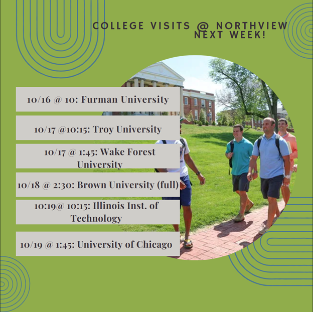 NHSCounsDept's tweet photo. Register for a college visit happening next week @ Northview through Naviance! https://t.co/BL5oHDrc3k