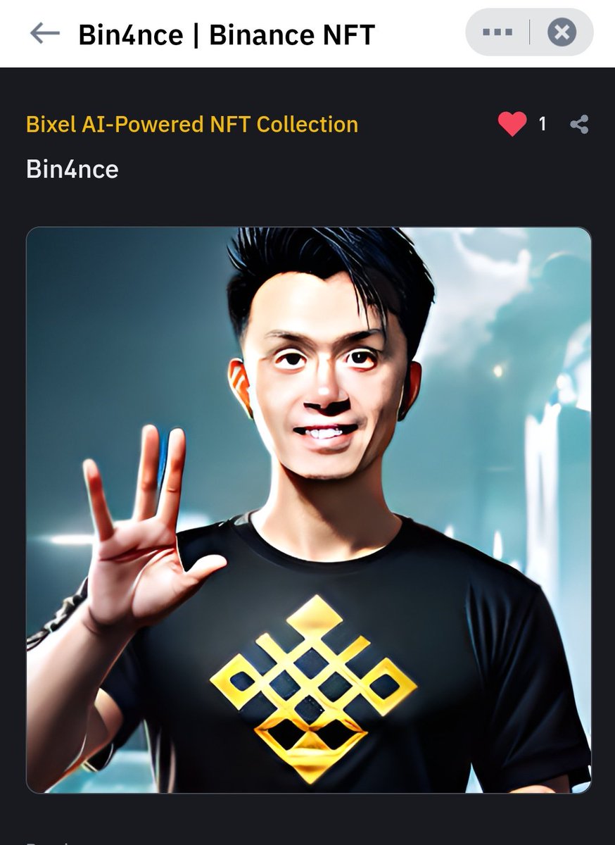 <a href="/cz_binance/">CZ 🔶 BNB</a> Using Binance BIXEL artificial intelligence, I have created this NTF, for the event, I hope you like it 🤝🐯🧡
<a href="/cz_binance/">CZ 🔶 BNB</a> 
<a href="/binance/">Binance</a> 
#Bin4nce
📝I will publish the link that will take you to the Binance NFT, in case you want to see it within the Binance App 🧡🐯🤝