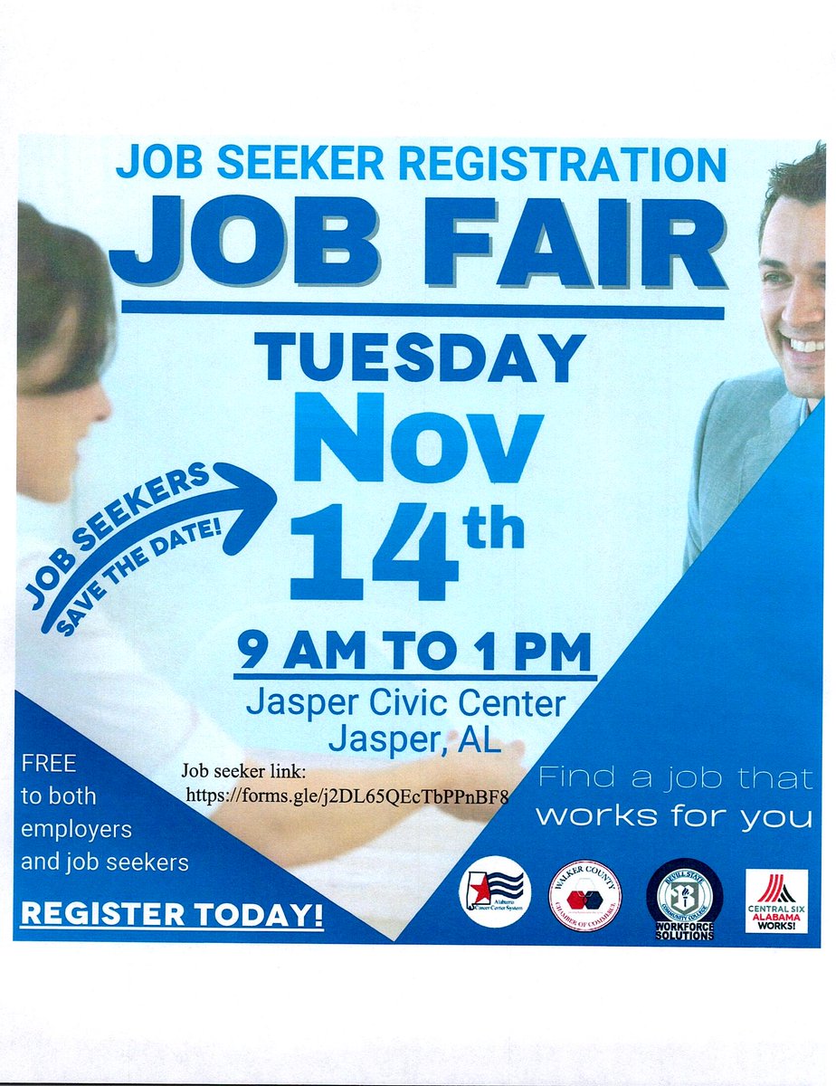 The Jasper Career Center to partner for a multiple employer job fair November 14, 2023. Please see flyer for details: