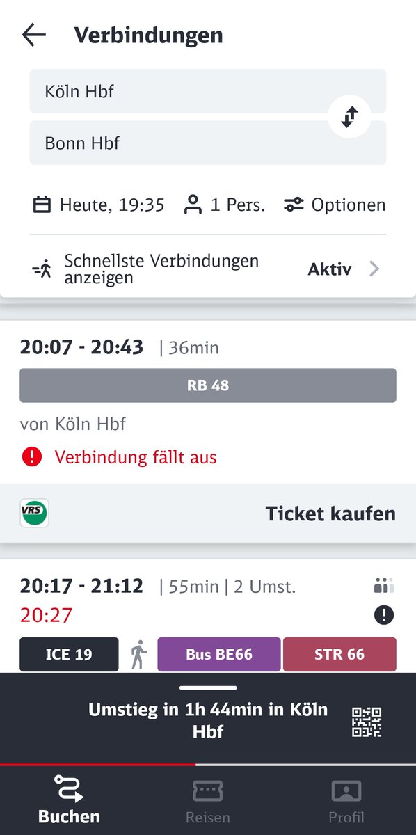 Warum wird die RB48 noch auf dem HBF Köln noch angezeigt, wenn in der App schon steht dass er ausfällt @DB_Bahn