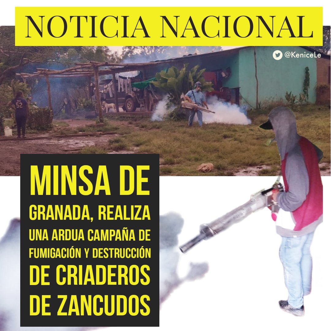 El <a href="/MinsaNicaragua/">Ministerio de Salud Nicaragua</a>  en Granada, realiza una ardua campaña de fumigación y destrucción de criaderos de Zancudos en barrios y comunidades

Objetivo: prevenir enfermedades como el Dengue y el  chikungunya.

#FSLNDignidadNacional #PLOMO19