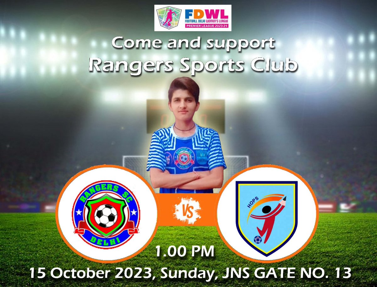 SportsRangers's tweet photo. Rangers SC is playing its third match of #FootballDelhiWomenLeague against Hops FC at 1.00 PM on 15th October 2023 at JLNS.
Best of luck team π.
#RangersSC #Rangers #soccer #football #FootballDelhi #DSA #FDWL #fifa #sport #sports #messi #futsal #like #ball #nike #follow https://t.co/OVQKShvLQW
