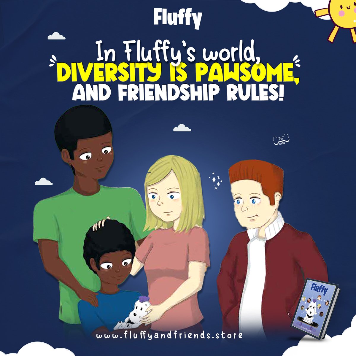 Fluffy's world: Where tails tell the tale! Dive into this paw-some world, where different breeds and backgrounds come together in harmony. Bark up our tree today! amzn.com/1662454406/ #Fluffy #FluffyAndFriends #inclusivity #diversity #ilovebooks #books #childrensbook