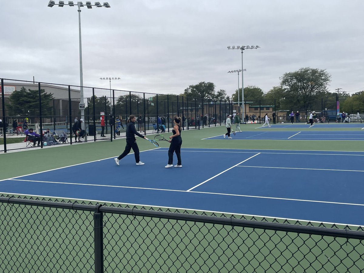 From 5A State Tennis in Salina, doubles team Autumn Ashford and Penelope Kline win their first match of the day 6-1, 6-4. It’s a great, albeit cold, day to be BRAVE!