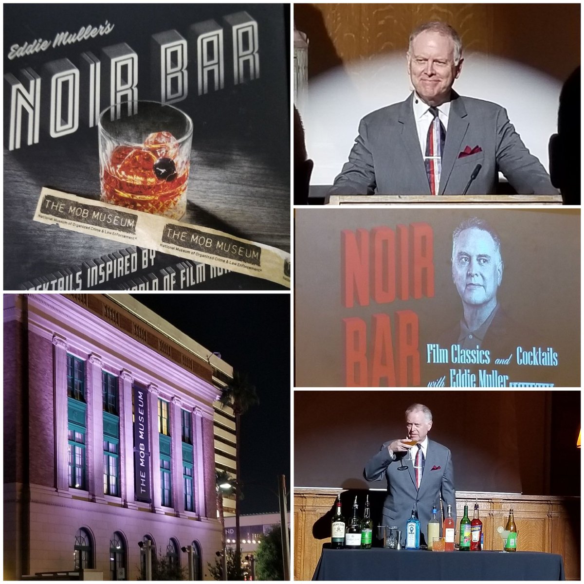 What does #martinisandmagic do when he's not drinking on stage? Go to the @themobmuseum and watch and enjoy drinks that went with old Hollywood noir movies

#noirmovies #vintagehollywood #oldmovies#vegasville 
#magicandmartinis