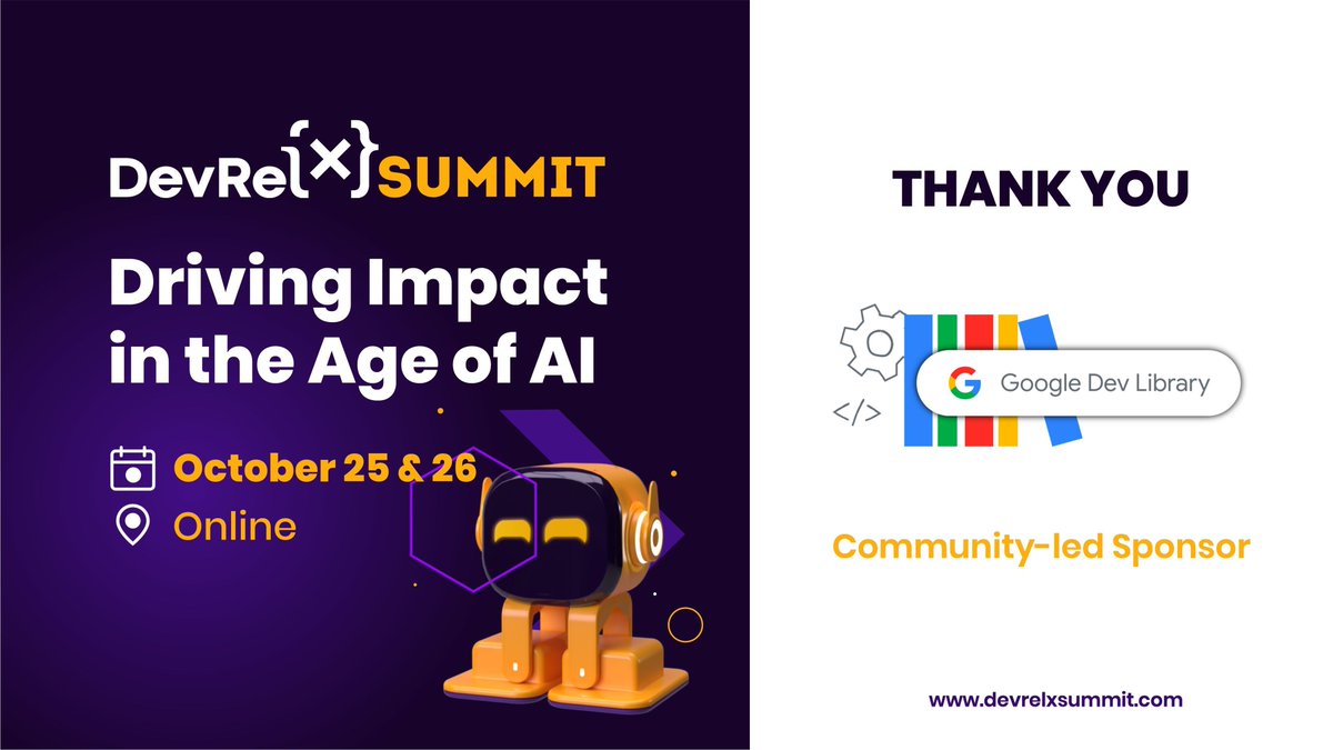 SlashDataHQ's tweet image. A big big big shout out to our Community-led Sponsor #GoogleDevLibrary
Thank you for supporting the DevRelX Summit
Grab your pass at devrelxsummit.com
Discover more about the Google Dev Library at goo.gle/devlibrary
@googledevs #DevRelXSummit