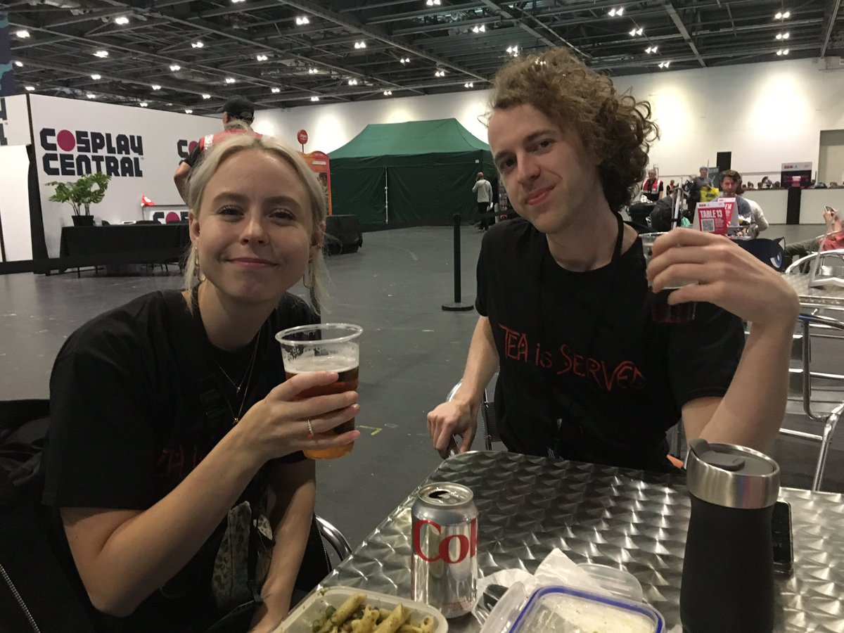 TeaIsServedGame's tweet photo. A well deserved drink after a wonderful second day at @EGX , thanks so much to everyone who played Tea Is Served today - it was lovely to meet you all!

#EGX #TeaIsServed #Indiegame #VR https://t.co/RK2l4atTkd