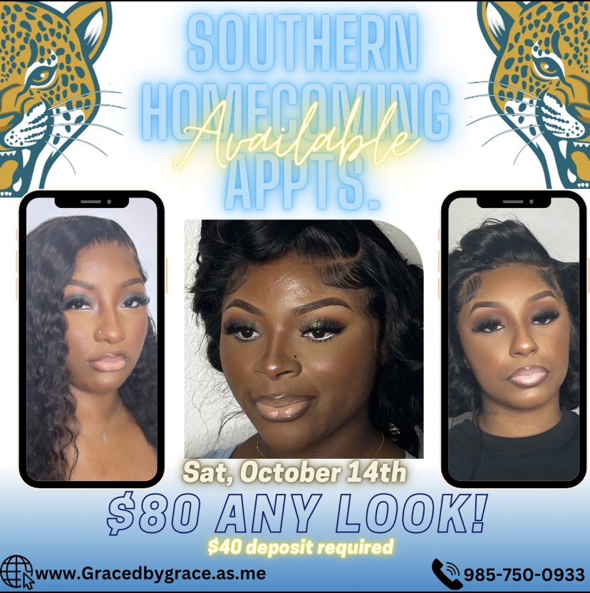 theylovegraceee's tweet photo. Last minute makeup appointments available for tomorrow morning! #subr #suhomecoming #BatonRouge #sumua https://t.co/UCnGefBMM0