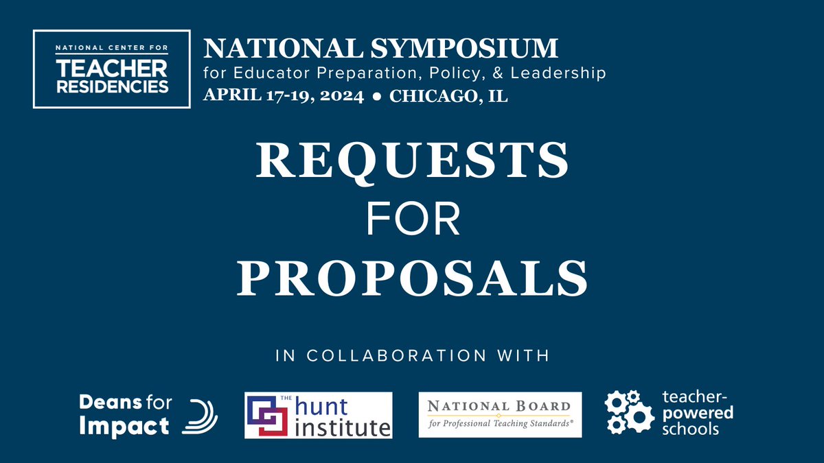 Hunt_Institute's tweet image. 📣Attention all educators, policymakers &amp;amp; leaders! The National Symposium for Educator Preparation, Policy &amp;amp; Leadership is now accepting proposals for its inaugural event in Chicago. Submit your proposal by Oct 16th! #EducatorPrep #Leadership #Chicago

nctresidencies.org/wp-content/upl…