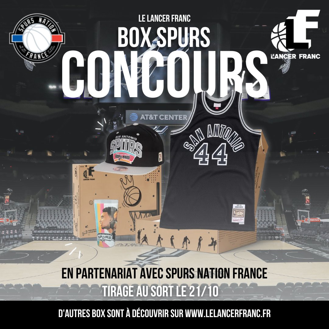🎁 🏀 CONCOURS 🏀🎁

Gagne ta Box Spurs contenant :
- Le maillot Mitchell &amp; Ness de G.Gervin 
- La casquette officielle Spurs
- Un gobelet <a href="/WeAreReVe/">WeAreReVè</a> aux couleurs de Sans Antonio

Pour participer :
1️⃣ Follow <a href="/LancerFranc/">Le Lancer Franc</a> et <a href="/SASpursFr/">Spurs Nation France (SNF)</a>
2️⃣ RT le post

TAS le 21/10
Let's go Spurs !!