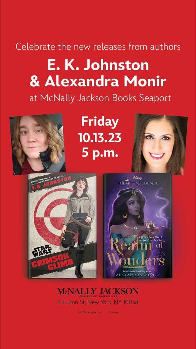 🎉 TODAY! Join me and @ek_johnston for a double book launch at @mcnallyjackson at 5 PM! Friends and readers, Star Wars and Disney Princess fans, this event is for you! 🤗📚