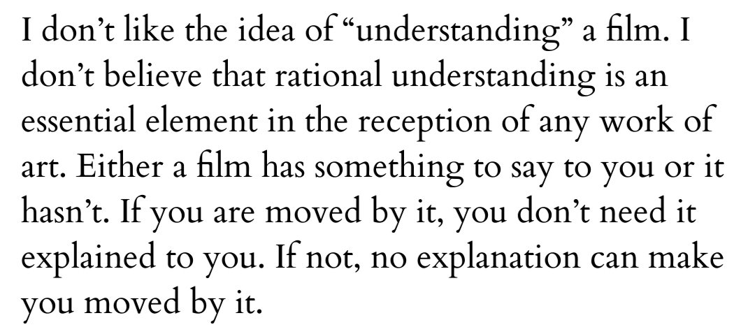 Federico Fellini on the idea of seeking a rational understanding of a film.