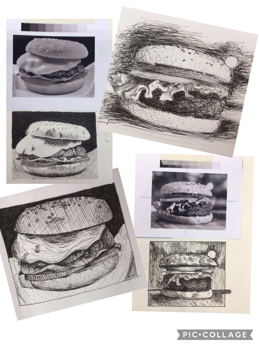 Drawing 1 <a href="/mineolahs/">Mineola High School</a> are exploring value and creating textures with micro pens.  @insideoutarttescher #MineolaProud <a href="/MineolaFineArts/">MineolaFineArts</a> #hamburgers