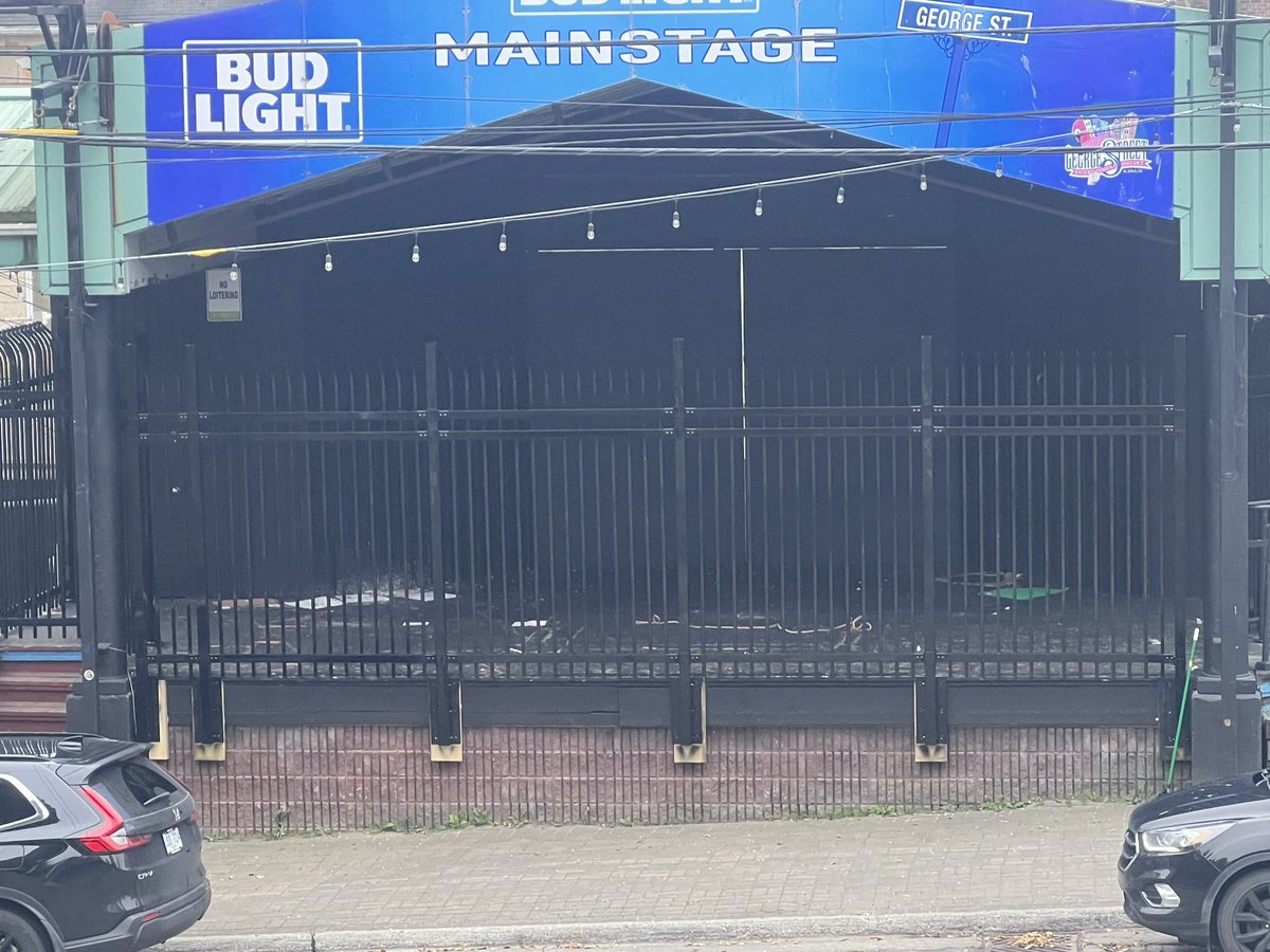 Looks like the George street stage fence is completed. Great advertising for <a href="/budlight/">Bud Light</a>’s work against homeless people too.