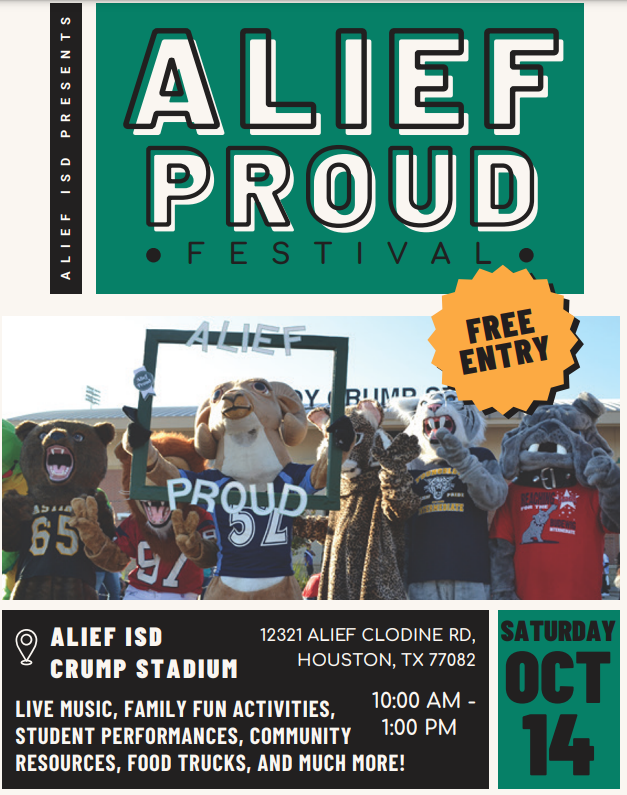Alief Proud Day is happening this Saturday, come join the fun! #AliefProudDay