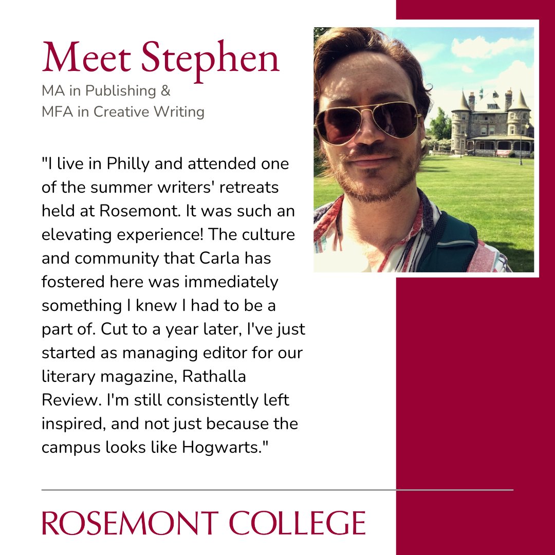 Rosemont_MFA's tweet photo. Get to know our students and what makes Rosemont the right home for them.
#gradschool #college #student #profile #philly #phillyauthor #artsinphiladelphia #studentfeature #whyrosemont https://t.co/lq6FKDRoTA