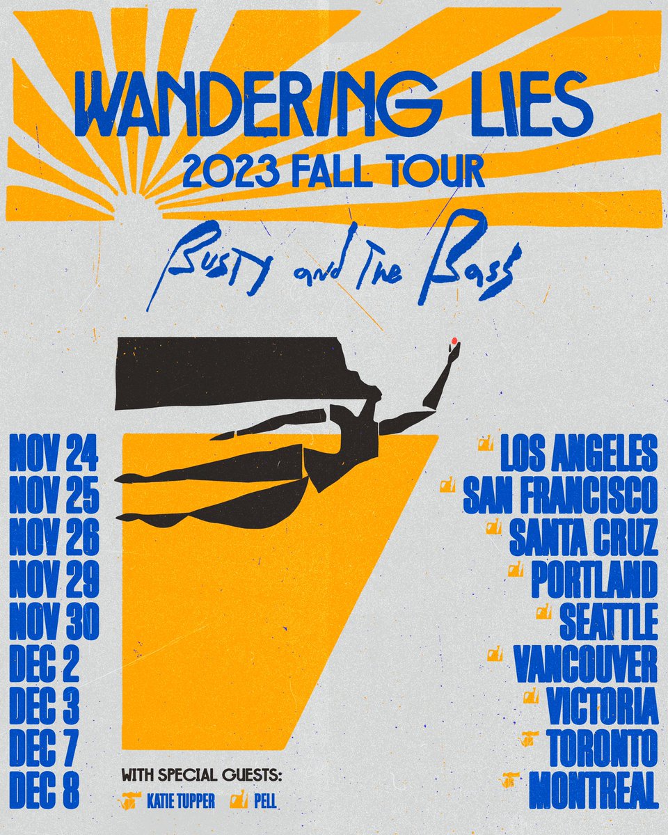 Shows are right around the corner. Very excited to announce that <a href="/PELLYEAH/">pell🕴🏾💛</a> and <a href="/KatieeTupperr/">Katie Tupper</a> will be joining us for select dates! We’ve also added a show in Santa Cruz on Nov. 26th. Get your tickets while they’re hot. Available BELOW ✨✨✨
linktr.ee/bustyandthebass