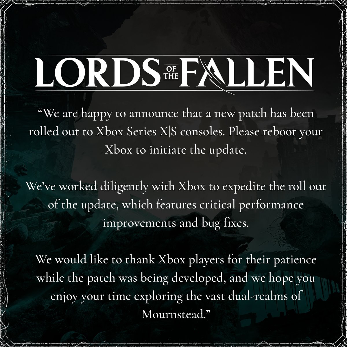 Lords of the Fallen - Patch v.1.1.224 - NG+ Vestiges, Enemy Density,  Crossplay, Progression Loss : r/PS5