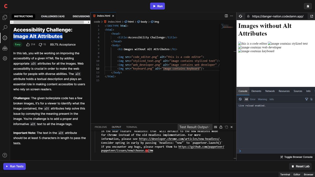KhadseAtharv's tweet image. Day 4/100 , Today, I've solved problem on  image alt attributes #100daysoffrontend on @codedamncom 
#html #codedamn #FrontEndDeveloper