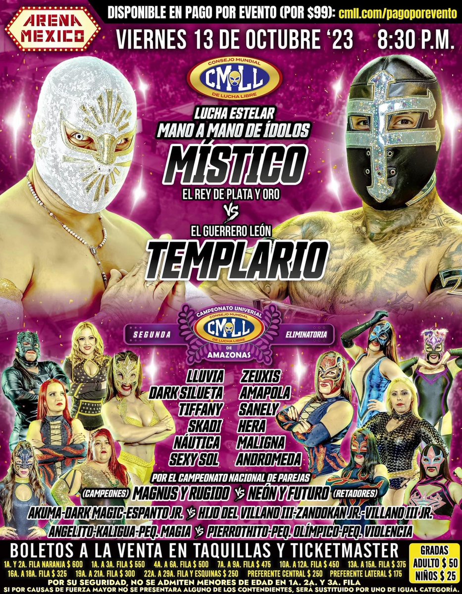 Místico 🆚 Templario, en mano a mano, en #ViernesEspectacular, es más que suficiente para que pague por el evento. #CMLL #LuchaLibre