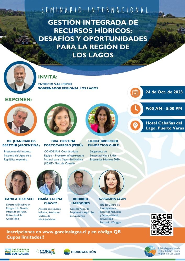 Les invitamos a participar del Seminario Internacional "Gestión Integrada de Recursos Hídricos: Desafíos y Oportunidades para la Región de Los Lagos", el martes 24 de octubre en el Hotel Cabañas del Lago, Puerto Varas.

Inscripciones:
forms.office.com/r/kjcXUivzkb

<a href="/Politicahidrica/">Política Hídrica Los Lagos</a>