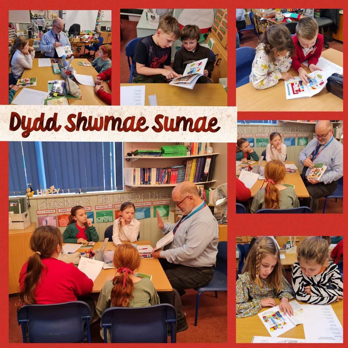 ysgolgellifor's tweet photo. As part of our Shwmae Sumae Day today, we were joined by Gareth Williams, Denbighshire Welsh Advisory Teacher, who listened to our Welsh reading. He also gave us a premiere viewing of the short film that the children made along with other schools 🏴󠁧󠁢󠁷󠁬󠁳󠁿 @ysgolgellifor  #ShwmaeSumae23 https://t.co/cgUN7hmdfs