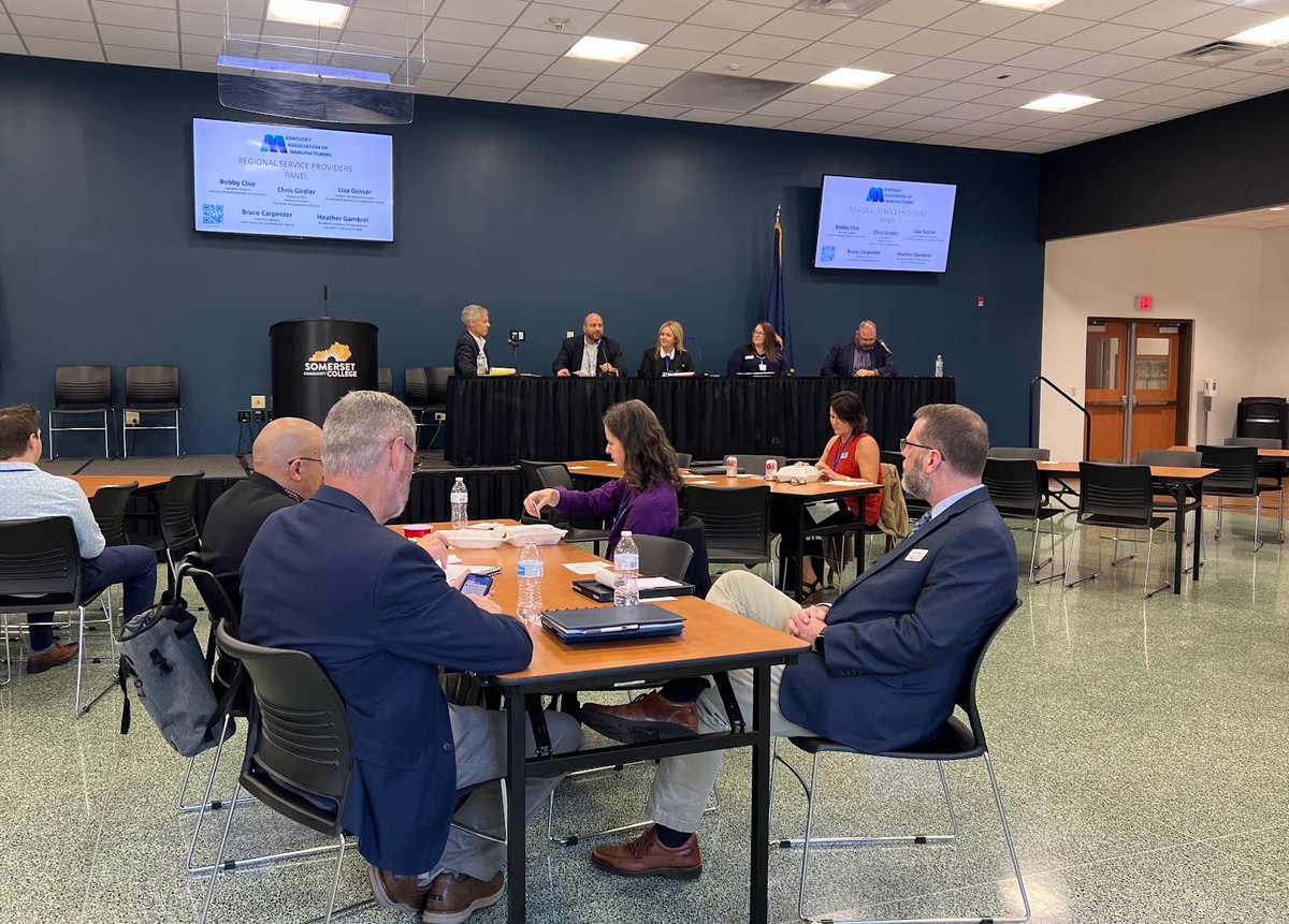 PrezScc's tweet photo. SCC was proud to host the KAM regional meeting today. Great panel discussions about the challenges &amp; opportunities in the manufacturing industry and the impact on our local region. We're excited to see what the future holds for manufacturing in KY and how we can be a part of it! https://t.co/uFHnhOH7us