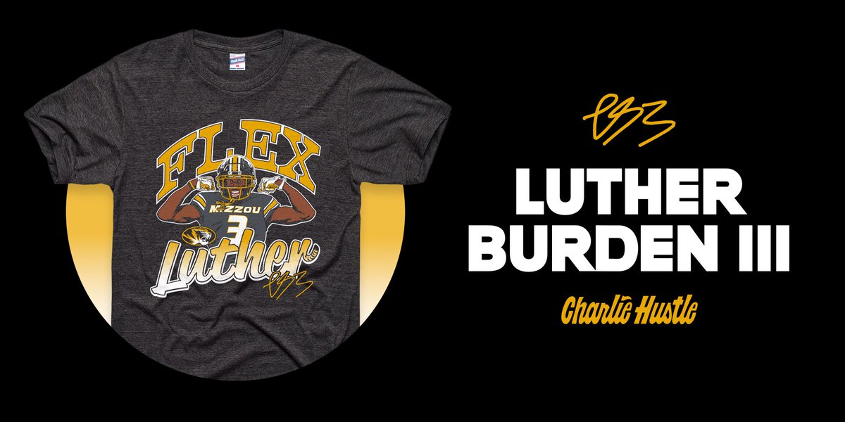 CharlieHustleCo's tweet photo. The Tigers are off to a hot start, thanks in part to the performance of @MizzouFootball WR, @lutherburden3. Show your support and flex those muscles in this all-new Flex Luther tee! 💛🏈 #MIZ

SHOP NOW: https://t.co/PuyA4yUBJB https://t.co/arzILgaUYt