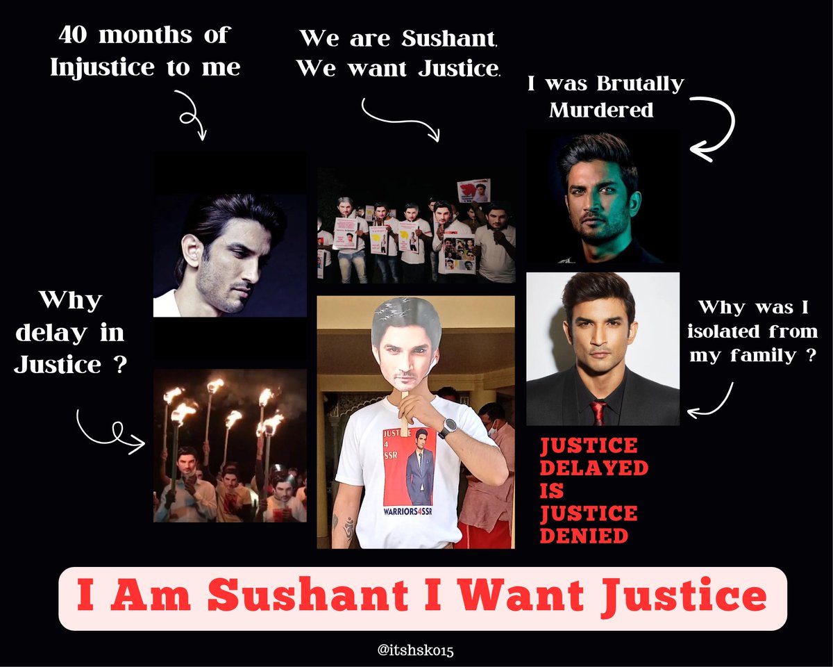 I Am Sushant I Want Justice
#JusticeForSushantSinghRajput𓃵 
● 40 months of Injustice
● Why delay in Justice ⁉️
● When CBI filling chargesheet in Sushant’s case ❓️ 
● Fans are demanding Justice4SSR since last 40 months
<a href="/Copsview/">Praveen Sood</a> <a href="/CBIHeadquarters/">Central Bureau of Investigation (India)</a>
<a href="/rashtrapatibhvn/">President of India</a> <a href="/VPIndia/">Vice-President of India</a>