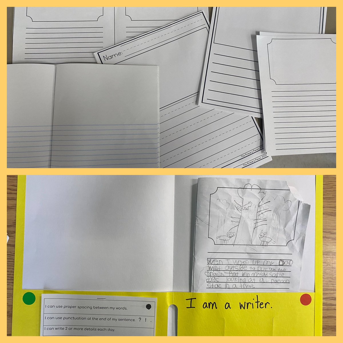 Preparing for Writing Workshop is SO important! Choice with paper, a place to organize writing and including writing targets. These grade 1/2 @HorizonElement2 are more organized now! @HrceLiteracy