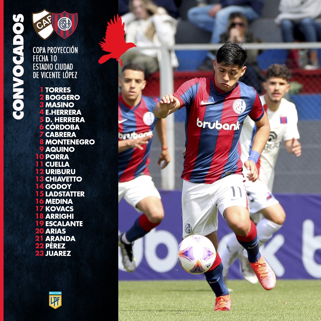 📋 ¡Los convocados por Pipi Romagnoli! 

Por la décima fecha de la #CopaProyección, #SanLorenzo juega mañana, desde 15  🆚 Platense, en el Estadio Ciudad de Vicente López 

💻 ¡Mirá el partido en lpfplay.com!

#VamosLosPibes 🔵💪🔴