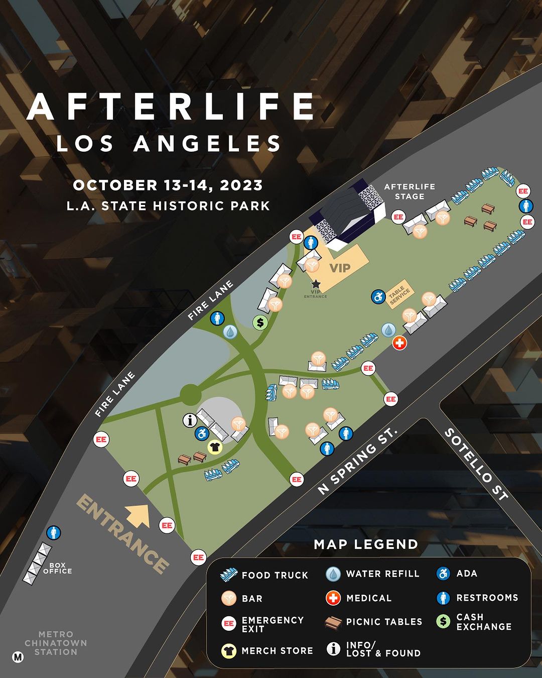 GDE on X: - AFTERLIFE LOS ANGELES EVENT MAP - Doors: 3:30pm Start Time:  4:00pm End Time: 11:00pm  / X