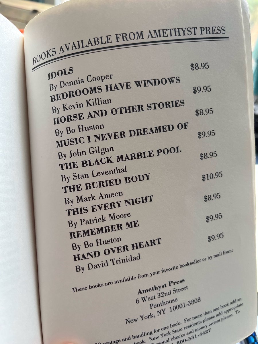Small press perfect—quite a list from Amethyst Press, Stan Leventhal and Michele Karlsberg's labor-of-love. 

Literature is made and circulates by hand. 

Hook up your favorite writer with a great small press. Nominate them for the Bo Huston Prize 2024 tinyurl.com/bdd5vabh