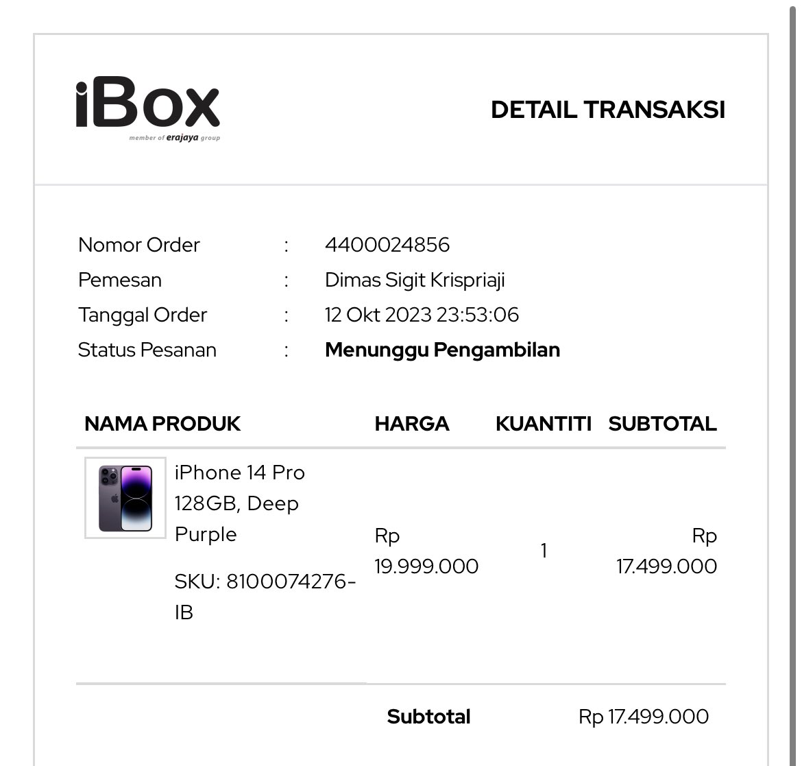 dimasigit's tweet photo. @snvore Ka, nyari iPhone 14 pro yah?

wts iPhone 14 Pro 128gb deep purple 
 
- Brand New iBox
- Pembelian tgl 13 Oktober 2023 (masih segel)
- Garansi terhitung saat aktivasi iphone 
- Lengkap dg goodie bag sampai nota (kalo perlu)

Dm yah ka. https://t.co/S4PdBkCUVH