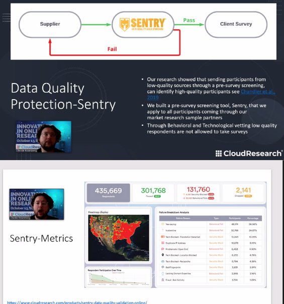CloudResearch's tweet photo. Cheskie Rosenzweig (@RoseChesk) delving into #Sentry, our patented #dataquality tool that screens participants when they join #Connect or when they take studies through #PrimePanels.
#SentrymrX #surveyfraud #mrX #phdchat #AcademicChatter #participantrecruitment #IIOR2023 https://t.co/eEbvtlL5wu