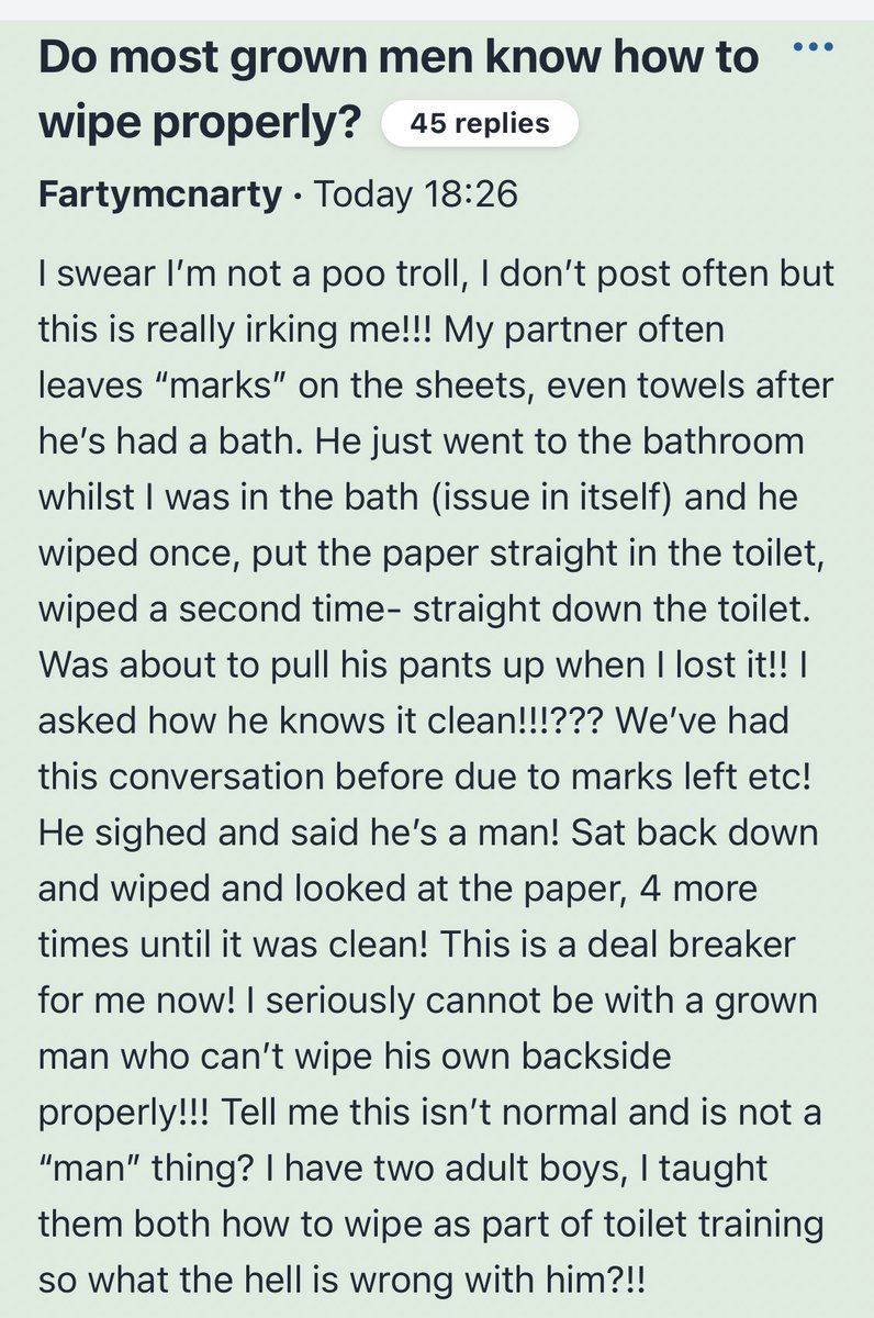 “My partner often leaves “marks” on the sheets, even towels after he’s had a bath”