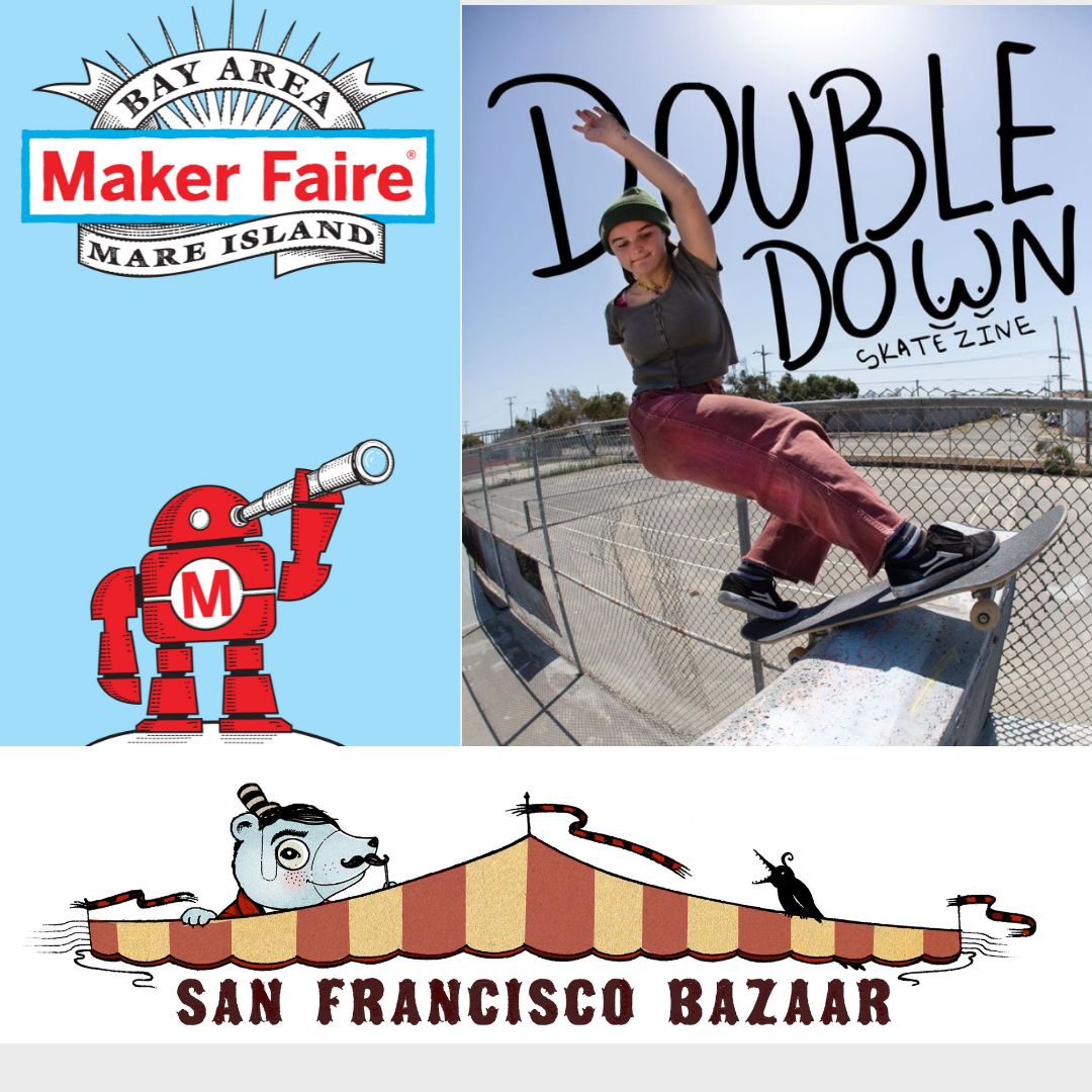 sfbazaar's tweet image. @doubledownshop is a Womxn’s (+) Skate Zine and shop from San Francisco. Their goal is to empower women and non-binary skaters, artists , women (+) owned businesses and entreprenuers. Shop with them at the @MakerFaire under the Maker Market tent this weekend!