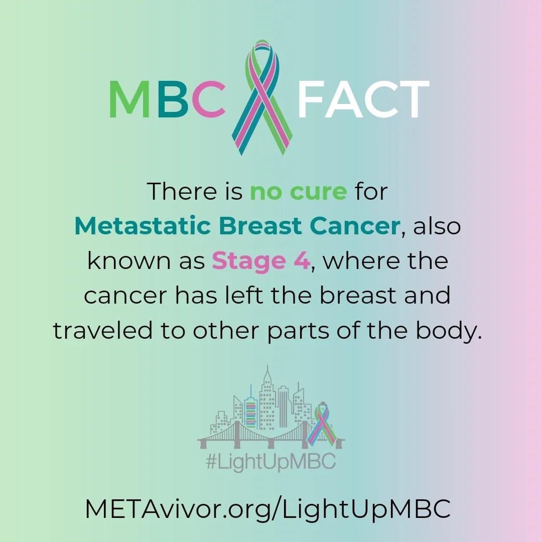 🩷October 13 is Metastatic Breast Cancer Awareness Day. 

💚For me every day is Metastatic Breast Cancer Awareness Day.

💙There is no cure for Metastatic Breast Cancer.