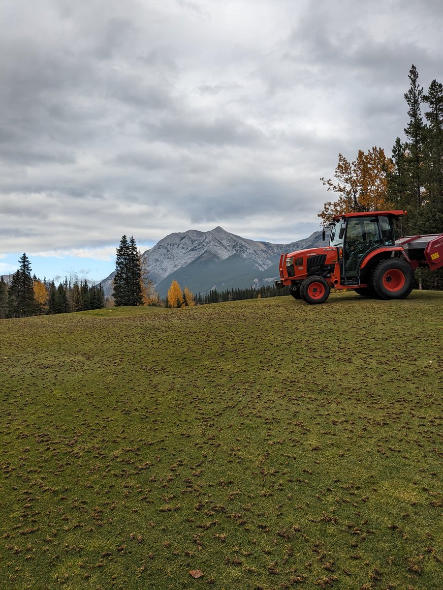 WcTurfball's tweet photo. What a week aerating fairways at one of Alberta's finest. @KananaskisGolf is truly awesome and looks amazing this time if year. Thanks Calvin,@Max_MacKenzie and crew for the loop. You have an amazing office thats for sure!!⛰️ https://t.co/v4opA9CrYq