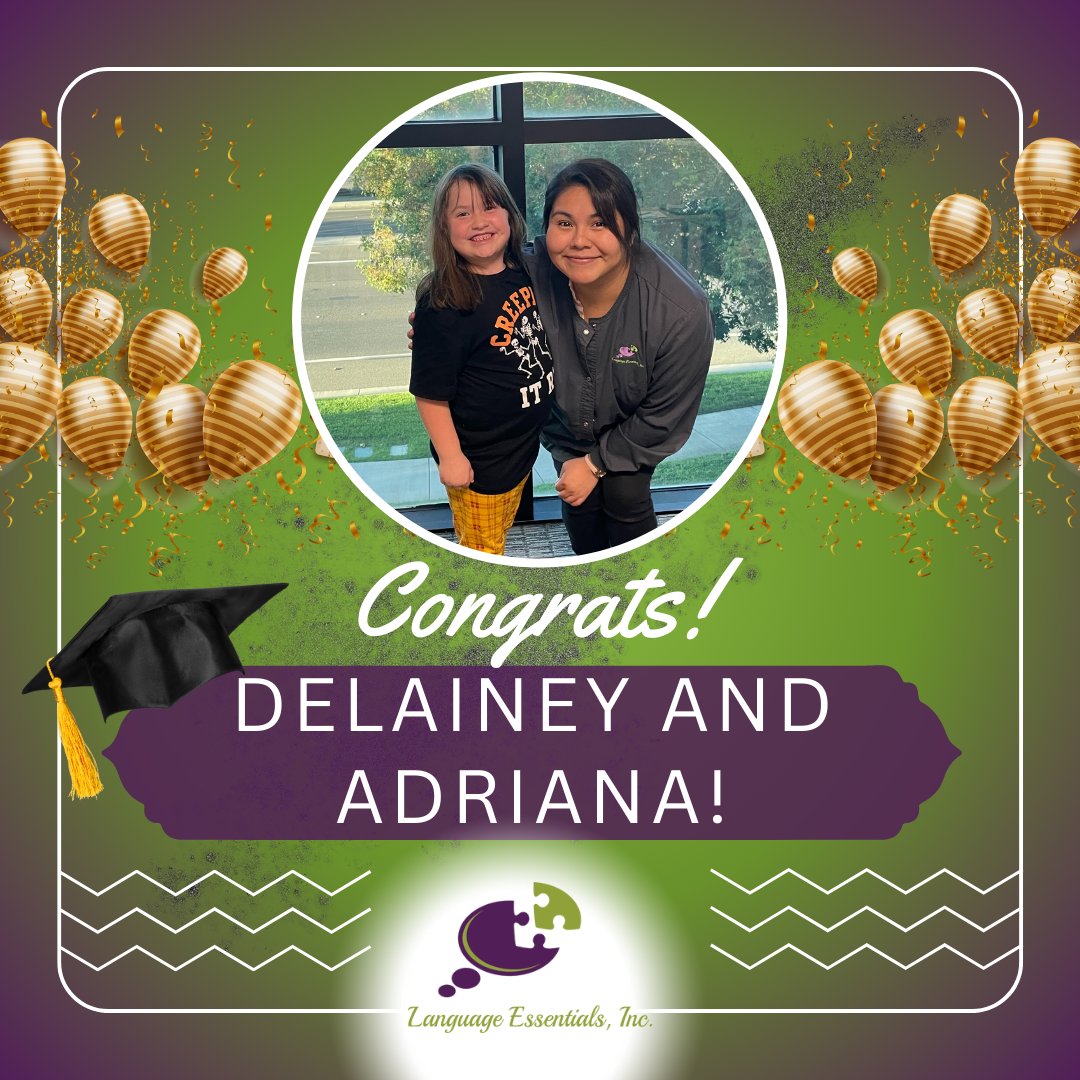 Speech_LE's tweet image. Happy Graduation to Delainey and Adriana! Great work, you two! #LE #languageessentials #speechgrad #graduationday #speechies #SLP #OT #clientgrowth