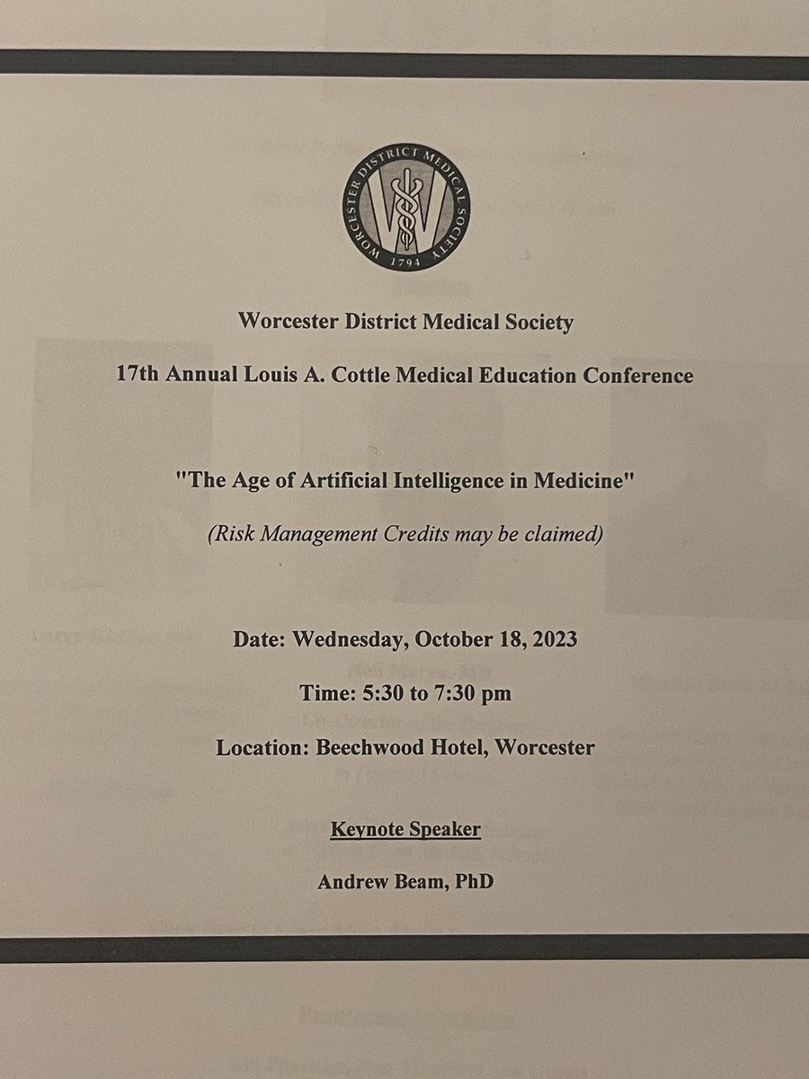 WorcDMS's tweet image. 17th annual Cottle #Medical #education #conference The Age of #artificalintelligence in #medicine 
Wednesday #October 18 @MassMedical @TweetWorcester @SpecNews1Worc @WBJournal @umassmemorial @UMassChan @SaintVincentMA
