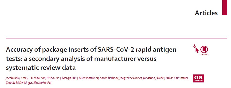 Accuracy of package inserts of SARS-CoV-2 rapid antigen tests: comparison of manufacturer versus systematic review data @JacobBigio @r_das20 @emilylmaclean @giorgiasulis @MikashmiKohli @cdenki @deeksj @FINDdx & team thelancet.com/journals/lanmi… via @LancetMicrobe