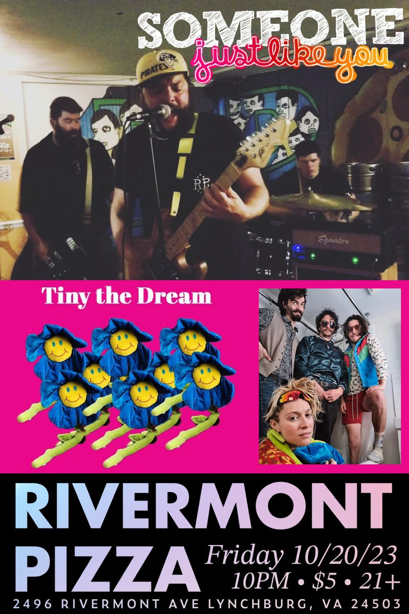 SomeoneJLY's tweet photo. We’re playing @rivermontpizza with @tinythedream next Friday https://t.co/lJOWlhAdsG