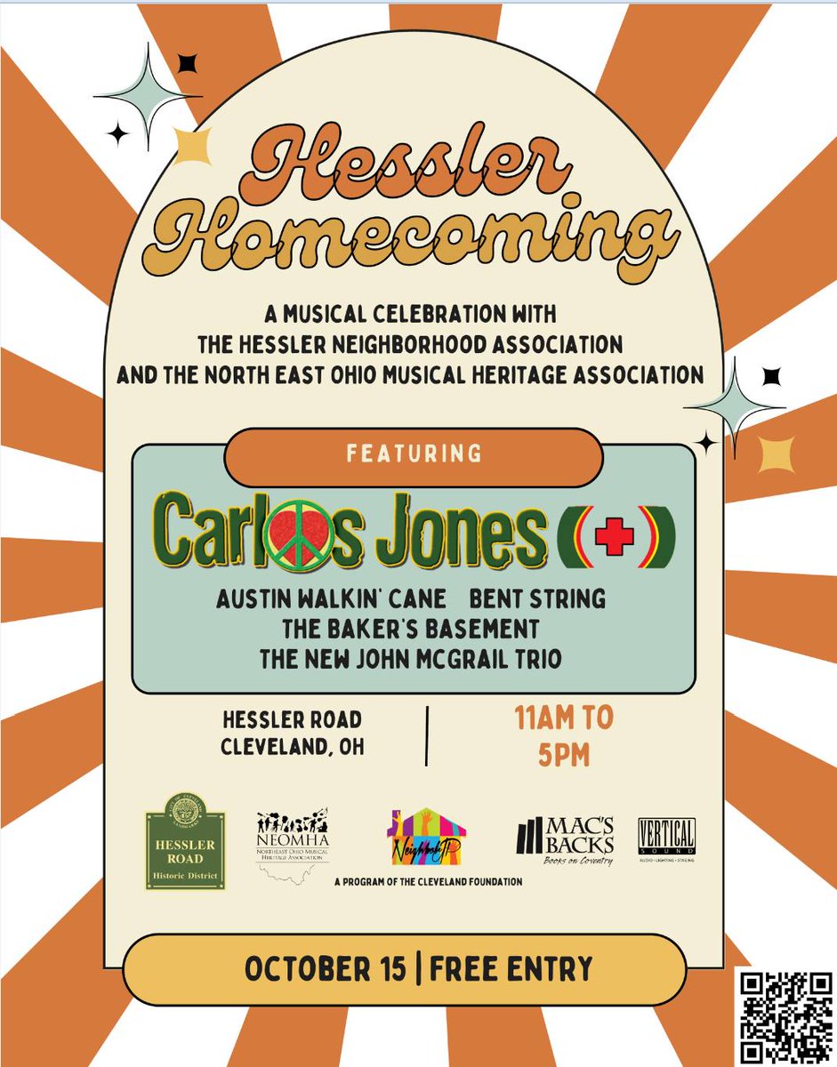 PACcleveland's tweet photo. Hessler Homecoming FREE concert Sunday 11 til 5! Carlos Jones, Austin Walkin' Cane and more! WRUW DJ Filthy Rich will live simulcast on 91.1FM! Be there! Or, tune in! @CarlosJones  @WRUW https://t.co/m5p0ppBKnX